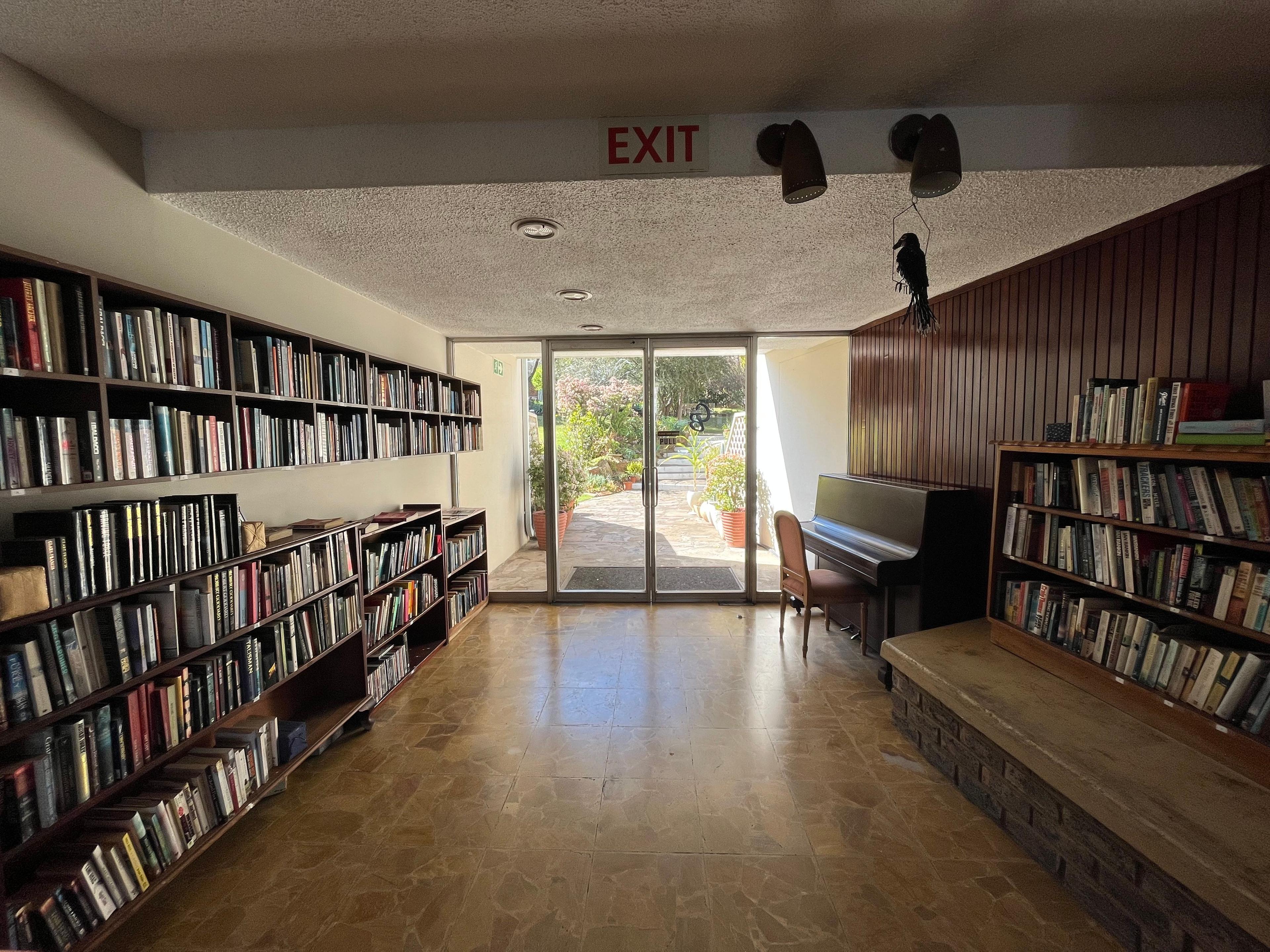 A communal library leading onto the garden.